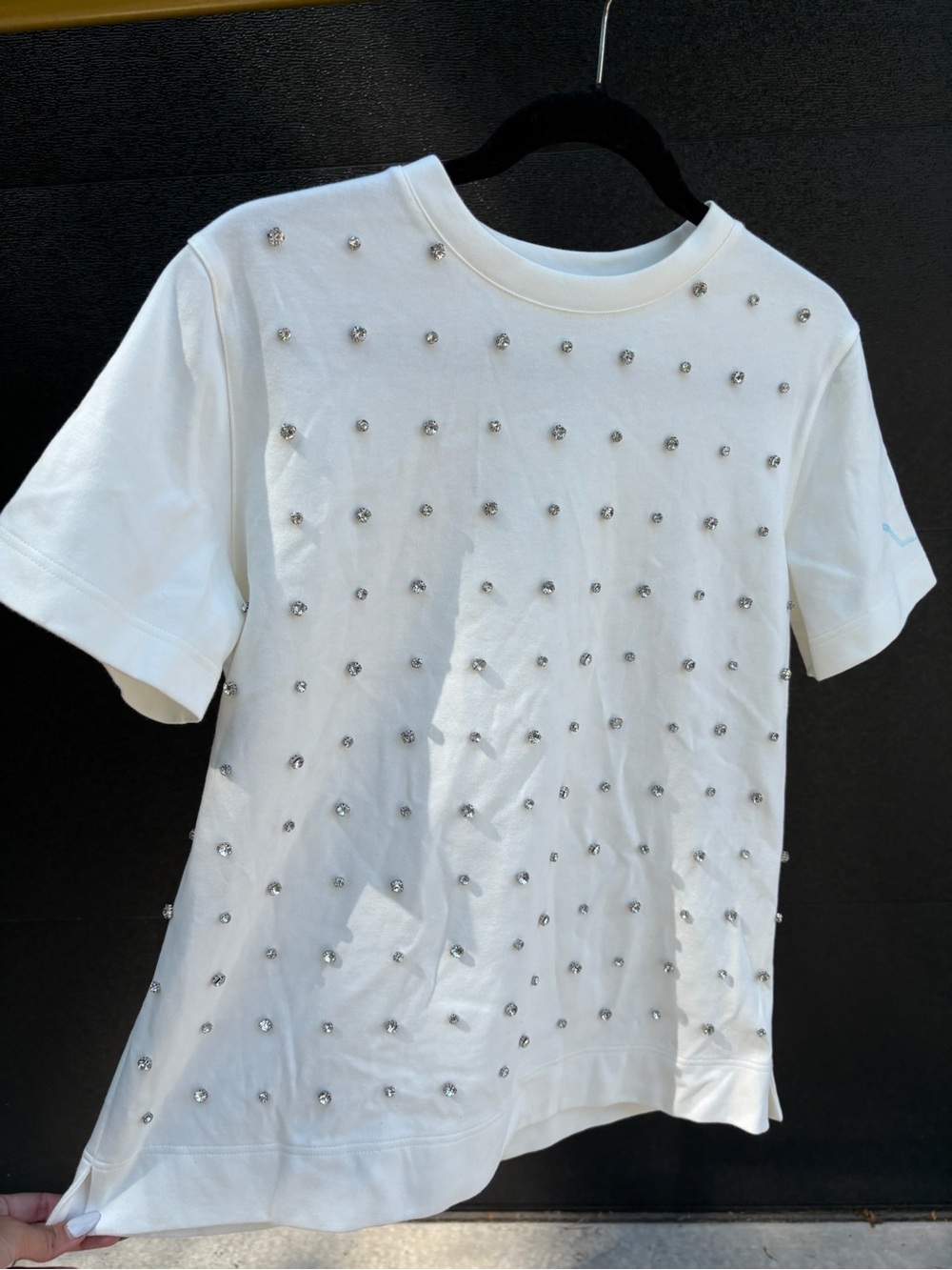 Akris Punto White Short Sleeve Tee with Crystal Studs